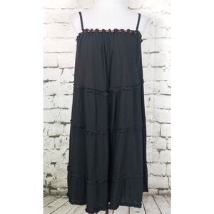 ISOLA BELLA Tiered Babydoll A-Line Boho Gauzy Beach Dress Black Coastal Medium